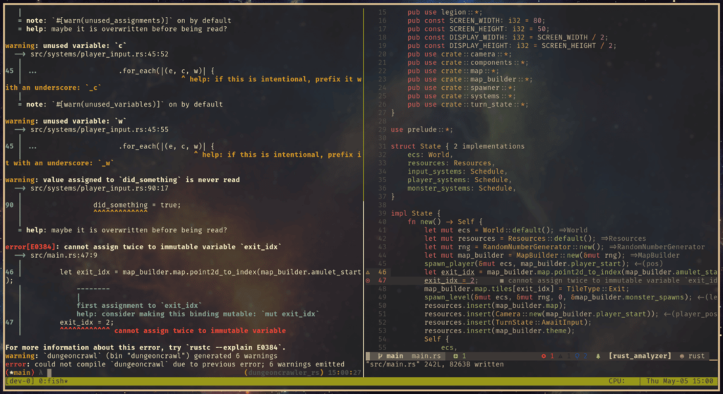 The image displays the Rust programming language code 