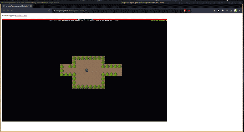 The image shows compiled WebAssembly game, running in the browser