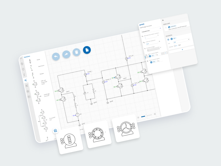 GoJS set of blocks to build and manage the diagram and large set data implementation, Electric circuit simulation diagram,