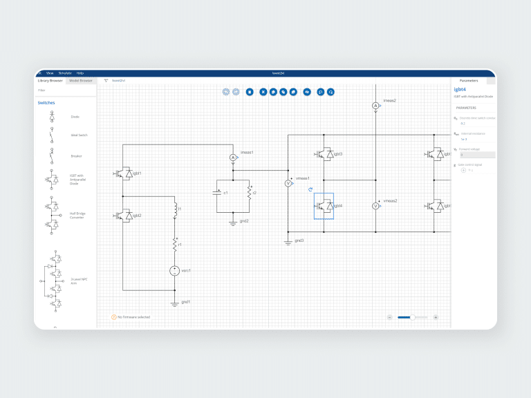complex electrical diagram with a large set of defined blocks to give the user the ability to create various models and save them to a database