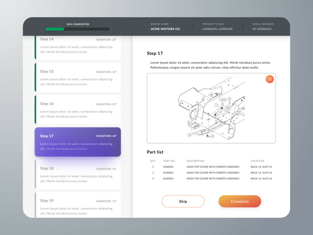 A digital and interactive documentation of production parts